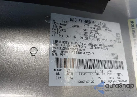 2008 Ford Expedition Limited from USA, damaged, VIN 1FMFU19588LA32347